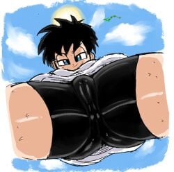 1girls 2d ass bike_shorts black_hair bottomwear cameltoe cleft_of_venus dragon_ball dragon_ball_z female fisherneph from_below full_color fully_clothed no_penetration no_sex pussy shorts solo solo_female thick_thighs thighs tight_clothing topwear upward_angle_between_legs videl videl_(short_hair) weirdduelist