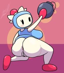 1girls aqua_bomber ass blush bomberman breasts bubble_butt female female_only joelbrunox5 mob_face partially_clothed partially_clothed_female puffy_pussy simple_background