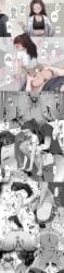 1boy 1girls apron bar_censor brown_hair busy censored colored creampie delinquent doujinshi enemies_to_lovers free_use greyscale gyaru housewife husband_and_wife ie_(raarami) monochrome red_eyes sex standing standing_sex vagina vaginal_penetration vaginal_sex wedding_ring wife