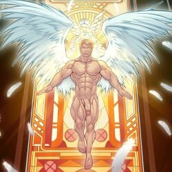 1boy angel_(x-men) bara barazoku blitzturner caucasian caucasian_male circumcised flaccid flaccid_penis flying male male_only marvel muscles muscular muscular_male solo solo_male superhero veiny_penis warren_worthington wings x-men