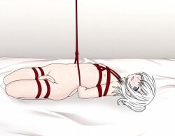 1boy an_hydrolyst bondage cum_on_face femboy male male_only penis red_leash silver_hair small_penis solo tagme trap