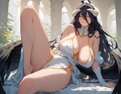 1girls ai_generated albedo_(overlord) bare_arms bare_legs bare_shoulders bare_thighs big_breasts black_hair clothed clothing color demon female female_focus female_only hi_res horns large_breasts light-skinned_female light_skin long_hair looking_at_viewer naka_ai no_bra overlord_(maruyama) solo solo_female succubus tagme thick_thighs wings yellow_eyes