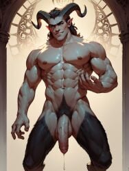 ai_generated bara cock dripping_cum dripping_precum furry_legs gay hooves horns huge_cock hung incubus low_hanging_balls lust lustful_gaze masculine_male muscular_male precum_drip ritual_sex satyr spaceemperor32089 temple temple_background