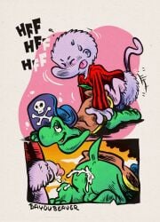 absurd_res american_opossum anal anal_sex anthro ass backsack balls bayou bayou_beaver bodily_fluids churchill_lafemme comic cum cum_in_ass cum_inside duo genital_fluids genitals grabbing_from_behind hi_res huge_filesize male male/male mammal marsupial penetration pirate_hat pogo pogo_possum pull_out reptile scalie sweat sweatdrop text tongue tongue_out traditional_media_(artwork) turtle virginia_opossum