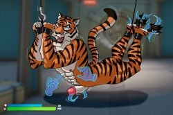 anthro bondage bound epic_games feathers felid fortnite hi_res male male_only mammal oscar_(fortnite) pantherine solo tickle_torture tickling tickling_penis tiger tigre-io tigrio_prulsan