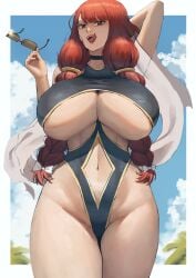 1girls anhuzart big_breasts breasts busty curvaceous curvy curvy_body curvy_female curvy_figure ethan69_(artist) fairy_tail female huge_breasts irene_belserion large_breasts milf naughty_face red_hair thick_thighs thighs tongue tongue_out voluptuous wide_hips
