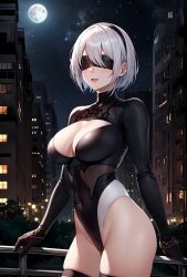 ai_generated black_blindfold breasts cleavage female_only hairband huge_breasts mole nier:_automata renajin short_hair solo thick_thighs thighs voluptuous voluptuous_female yorha_2b