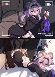 2koma arknights before_and_after bound captured cum cum_in_pussy cum_on_body defeated dior-zi enjoying_rape female from_behind licking_lips lin_(arknights) pinned rape restrained sweat tagme