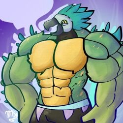 1boy abs bara beak big_blue_bubble feathers gay messy_slimey mimic_(my_singing_monsters) msm muscular my_singing_monsters my_singing_monsters:_dawn_of_fire non_nude parrot tick_tock underwear