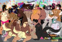 absurd_res animal_humanoid anthro anthro_only artslionbear ass balls bear belly bethesda_game_studios bisexual_male bisexual_pride_colors blush bodily_fluids breasts brown_body canid canine canis cat_humanoid deathclaw deathclaw_humanoid detailed_background digital_media_(artwork) dillon_saenz domestic_dog fallout felid felid_humanoid feline feline_humanoid fur gay genital_fluids genitals goliath_deathclaw_(subbyclaw) group hair harold_grifter hi_res horn humanoid hybrid lgbt_pride lgbt_pride_month male male/male mammal mammal_humanoid microsoft muscular muscular_anthro muscular_male mythological_creature mythological_scalie mythology nipples nude overweight pecs penis pride_colors public public_nudity reptile reptile_humanoid scalie scalie_humanoid sex smile teeth