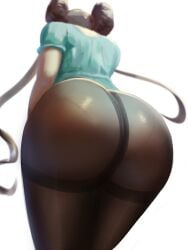 1girls ass breasts dat_ass duplicate female hi_res huge_ass light-skinned_female light_skin long_hair low-angle_view nintendo pantyhose pokemon pokemon_bw2 rosa_(pokemon) sana!rpg simple_background twin_buns twintails