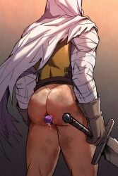 1boy ass backsack buttplug d_bdbd darkest_dungeon gay leper_(darkest_dungeon) male male_only no_visible_face no_visible_genitalia partially_clothed penetration sex_toy solo solo_focus