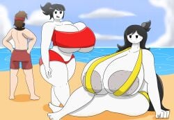 1boy 2girls beach bikini black_eyes black_hair huge_ass huge_breasts hyper hyper_breasts jaiden_animations jaidens_aunt jaidens_mom kyle5021 swimwear tagme white_body