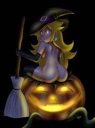 andersonicth back_view female halloween mario_(series) nintendo nude princess_peach sitting solo