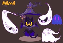 2016 bottomless clothed clothing feline female fumetsusozo ghost halloween holidays magic mammal momo_(google) open_mouth spirit wand yellow_eyes