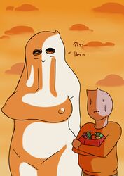 1boy age_difference bedsheet_ghost big_breasts boyfriend_(dedalo) candy cosplay_girl_(dedalo) costume dedalo exhibitionism female ghost ghost_costume halloween imminent_anal_sex larger_female size_difference sunset text trick_or_treat