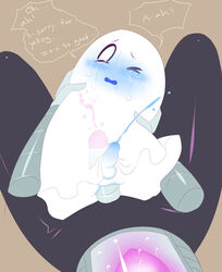 adorable ambiguous_penetration anthro balls big_penis blue_cum blue_penis blush circumcised colored_cum cousins crying cum cum_inside cum_on_body cumshot cute duo ejaculation erection ghost hands-free incest male mettaton mettaton_ex napstablook one_eye_closed open_mouth orgasm pink_cum purple_penis simple_background small_balls small_penis spirit tears text undertale unknown_artist unusual_cum video_games white_penis yaoi