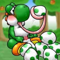 1girls apple blush day egg egg_laying female female_only food fruit grass green_yoshi kyuubi360 mario_(series) nintendo outdoors pussy pussy_juice reptile saliva scalie sitting sky solo spread_pussy spreading super_mario_bros. tongue tongue_out tree yoshi