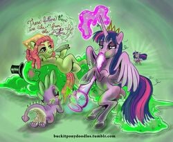 2015 alicorn angry anthro bandana bloodshot_eyes blush bong breasts buckitponydoodles crossed_legs crown dialogue digital_media_(artwork) dragon drugs dual_persona earth_pony english_text equine feathered_wings feathers female feral finger_fuck fingering fire friendship_is_magic group hair hat hippie horn horse long_hair lying male mammal marijuana messy_hair my_little_pony nipples nude on_back pony pussy semi-anthro smile spike_(mlp) stoned text the_smooze tiara top_hat tree_hugger_(mlp) twilight_sparkle_(mlp) url vaginal_penetration wings