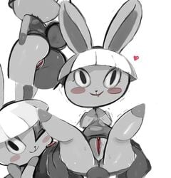 animal_crossing anthro anus ass blush bonbon_(animal_crossing) bottomless butt_grab clothed clothing duo faceless_male female female_focus hair hand_on_ass heart lagomorph legs_up looking_at_viewer low-angle_view male mammal motion_lines multiple_poses n0ncanon nintendo one_eye_closed pose pussy rabbit shaking simple_background solo_focus spot_color standing straight trembling video_games white_background