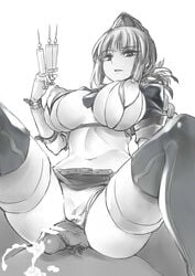 1boy bangs bar_censor bikini bikini_aside boots breasts censored cum fate/grand_order fate_(series) female florence_nightingale_(fate) florence_nightingale_(trick_or_treatment)_(fate) grinding hat highres kaorihero large_breasts male_pubic_hair miniskirt monochrome navel nipples parted_lips penis pubic_hair skirt solo_focus stomach swimsuit syringe thigh_boots thighhighs trick_or_treatment