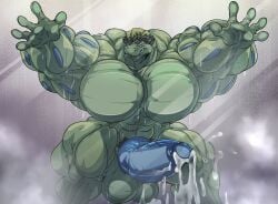 2021 5_fingers absurd_res anthro balls bathing big_balls big_muscles big_pecs big_penis blue_penis bodily_fluids cum ejaculation erection excessive_cum excessive_genital_fluids fierglief fingers generation_1_pokemon genital_fluids genitals green_balls green_body grin hi_res huge_balls huge_cock huge_muscles huge_pecs hyper hyper_balls hyper_genitalia hyper_muscles hyper_pecs hyper_penis looking_at_viewer machoke male muscular nintendo nude pecs penis pokemon pokemon_(species) shiny_pokemon shower showering smile solo standing