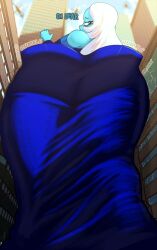 1girls ass ass_in_dress big_ass blue_diamond_(steven_universe) blue_hair blue_skin bottom_heavy bubble_butt buildings city clothing dat_ass dialogue diamond_authority dress fat_ass female female_only giantess huge_ass large_ass looking_at_ass looking_at_self looking_back macro massive_ass n-kosi n-kosi_(coloring) png solo steven_universe stuck talking_to_self tall_female text thick_ass thick_thighs thunder_thighs wide_hips