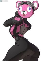 bear big_ass cooliehigh cuddle_team_leader cuddle_team_specialist female female_only fortnite looking_at_viewer looking_back night_vision_goggles pink_fur scar tactical_gear thick_thighs