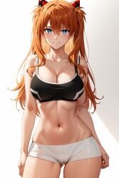 1girl ai-created ai_generated asuka_langley_sohryu bangs bare_arms bare_shoulders black_bra black_clothes black_shorts black_sports_bra black_underwear blue_eyes blush boyshorts bra breasts brown_hair cameltoe clavicle cleavage closed_mouth clothing cowboy_shot crop_top dolphin_shorts eyebrows eyebrows_visible_through_hair female female_only groin hair_between_eyes hair_ornament headgear headwear high_resolution interface_headset large_breasts long_hair looking_at_viewer medium_breasts midriff navel neon_genesis_evangelion orange_hair pantsu pixiv rena_aikawa_(pixiv_user) shiny shiny_skin short_shorts shorts sidelocks simple_background skindentation smile solo sports_bra sportswear stable_diffusion standing stomach tank_top thigh_gap thighs tied_hair two_side_up underwear very_long_hair white_background white_shorts