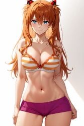 1girl ai-created ai_generated asuka_langley_sohryu bangs bare_arms bare_shoulders blue_eyes blush bow bow_bra bow_panties boyshorts bra breasts brown_hair cameltoe clavicle cleavage closed_mouth clothing cowboy_shot dolphin_shorts eyebrows eyebrows_visible_through_hair female female_only groin hair_between_eyes hair_ornament hair_ribbon hand_on_hip headgear headwear high_resolution interface_headset large_breasts long_hair looking_at_viewer medium_breasts midriff navel neon_genesis_evangelion orange_bra orange_hair orange_underwear pantsu pixiv purple_panties purple_shorts purple_underwear rena_aikawa_(pixiv_user) ribbon shiny shiny_hair shiny_skin short_shorts shorts sidelocks simple_background skindentation smile solo stable_diffusion standing stomach striped striped_bra thigh_gap thighs tied_hair two_side_up underwear underwear_only very_long_hair white_background white_bra white_underwear