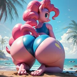 1girls ai ai_generated beach big_ass big_breasts kneeling looking_at_viewer pinkie_pie_(mlp) thick_thighs