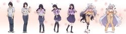 araragi_koyomi black_hair black_hanekawa breast_expansion cat_ears catgirl gender_transformation genderswap_(mtf) hanekawa_tsubasa tagme transformation unmeiyuu white_hair