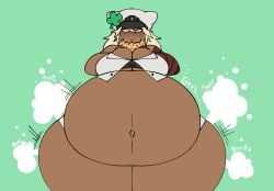 artist_request big_belly breasts feederism feeding guilty_gear guilty_gear_strive morbidly_obese morbidly_obese_female ramlethal_valentine thick_thighs thighs twitter_username weight_gain