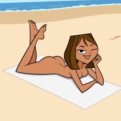 1girls 2025 ai_generated background beach blinking boobs breasts brown_hair butt civitai courtney_(tdi) d3rmal freckles laying_down laying_on_stomach looking_at_viewer naked naked_female sand seductive seductive_look seductive_pose seductive_smile short_hair sky solo tagme total_drama_(series) total_drama_island towel wanting_sex water