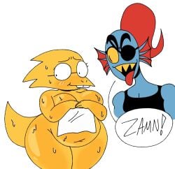 2girls alphys anthro breasts chubby female itznotv nude tagme towel undertale undyne wet zamn!