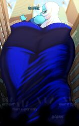 1girls ass ass_in_dress audience big_ass blue_diamond_(steven_universe) blue_hair blue_skin bottom_heavy bubble_butt buildings city clothing dat_ass dialogue diamond_authority dress fat_ass female female_focus giantess huge_ass large_ass looking_at_ass looking_at_self looking_back macro massive_ass n-kosi n-kosi_(coloring) png silhouette steven_universe stuck talking_to_self tall_female text thick_ass thick_thighs thunder_thighs watching wide_hips