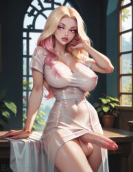 1futa ai_generated bimbo blonde_hair breasts dickgirl esendor futa_focus futa_only futanari huge_breasts huge_cock intersex long_hair penis see-through solo solo_focus solo_futa stable_diffusion two-tone_hair