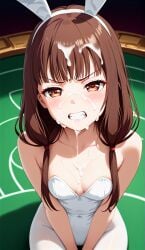 ai_generated bunny_ears bunnysuit casino cum_on_face iino_miko kaguya-sama_wa_kokurasetai_~tensai-tachi_no_renai_zunousen~ playboy_bunny teenage_girl tsundere unconsentual_prostitution