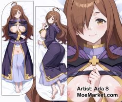 1girls ada_s blush breasts breasts_out brown_hair dakimakura feet female kono_subarashii_sekai_ni_shukufuku_wo! long_hair looking_at_viewer nipples pussy solo toes uncensored wiz_(konosuba)