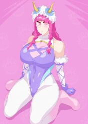 1girls alluring big_breasts bouquet_(super_sentai) female female_only gloves horn horns long_hair magenta_hair no.1_sentai_gozyuger otokam1117 pink_eyes pink_hair playboy_bunny_leotard purple_gloves super_sentai