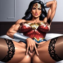 ai_generated armpit_hair corset dc_comics dcau deergirlfit excessive_pubic_hair fingering fingering_pussy fingering_self hairy hairy_armpits hairy_pussy justice_league justice_league_unlimited muscular muscular_female nylons pubic_hair stockings strong_woman wonder_woman wonder_woman_(series)