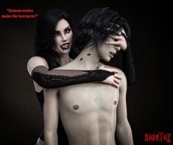 3d bite bite_mark biting bondage darktoz dominant dominant_female domination female_dominating_male female_domination femdom glowing_eyes hot lingerie malesub submission submissive submissive_male vampire vampire_girl