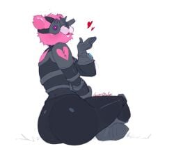 anthro bear big_ass blowing_kiss crossed_legs cuddle_team_specialist efra_arts heart_symbol looking_at_viewer looking_back night_vision_goggles pink_fur tactical_gear thick_thighs