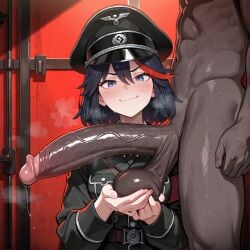 ai_generated dark-skinned_male female huge_cock kill_la_kill matoi_ryuuko nazi nazi_uniform prison smug touching_penis