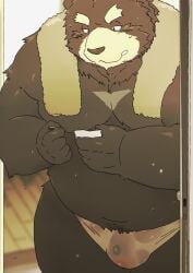2025 absurd_res anthro bear belly clothing hi_res humanoid_hands kemono kisukemk777 male mammal moobs overweight overweight_male solo towel towel_around_neck underwear