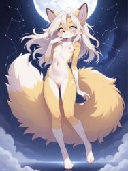 ai_generated anthro breasts fox furry large_tail space stars thin yellow_fur