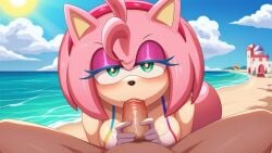 1boy 1boys 1girls 1girls1boy 1guy ai_generated amy_rose anthro beach blowjob castle clouds cock cock_in_mouth female human_on_anthro ocean on_all_fours pov sand smile smiley_face smiling_at_viewer smug smug_face smug_grin sonic_(series) sonic_the_hedgehog_(series) spread_legs sun sunny swimsuit white_gloves white_swimsuit