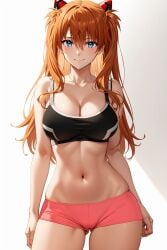 1girl ai-created ai_generated asuka_langley_sohryu bangs bare_arms bare_shoulders black_bra black_clothes black_shorts black_sports_bra black_underwear blue_eyes blush boyshorts bra breasts brown_hair clavicle cleavage closed_mouth clothing cowboy_shot crop_top dolphin_shorts eyebrows eyebrows_visible_through_hair female female_only groin hair_between_eyes hair_ornament hand_on_hip headgear headwear high_resolution interface_headset large_breasts long_hair looking_at_viewer medium_breasts midriff navel neon_genesis_evangelion orange_hair pantsu pink_shorts pixiv red_shorts rena_aikawa_(pixiv_user) shiny shiny_skin short_shorts shorts sidelocks simple_background skindentation smile solo sports_bra sportswear stable_diffusion standing stomach tank_top thigh_gap thighs tied_hair two_side_up underwear underwear_only very_long_hair white_background