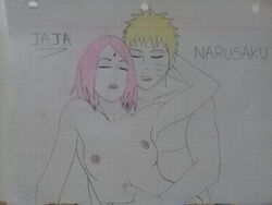 1boy 1girls blonde_hair couple female jaja male naruto pink_hair sakura_haruno sketch uzumaki_naruto