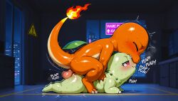 1boy 1girls ai_generated anal anal_orgasm anal_penetration anal_sex anthro biting_lip charmander chikorita doggy_style doggystyle dominant dominant_male domination dripping drooling female feral feral_on_female feral_on_feral feral_penetrating generation_1_pokemon generation_2_pokemon green_body green_skin hi_res high_resolution highres huge_cock indoors intense_sex large_penis male night nintendo orange_body orange_skin orgasm orgasm_face pleasure_face pokemon pokemon_(species) red_eyes rough_sex sagging_balls side_view sign stable_diffusion steam steaming_body steamy_breath sweat sweatdrop sweating sweaty synthneon veiny_penis warning warning_sign